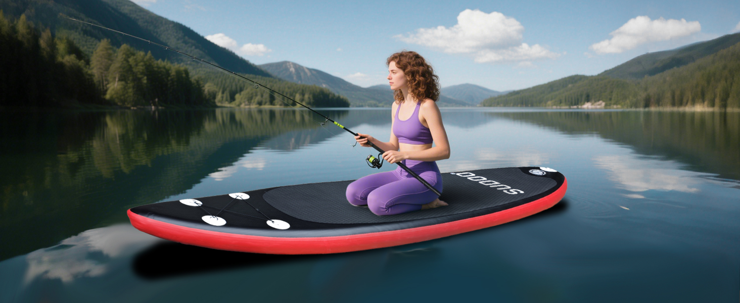 Надувний SUP борд для 2+1 людини/сім'ї Stand Up Paddling Board SUP06RK Black Red - до 150 кг, з веслом та плавниками