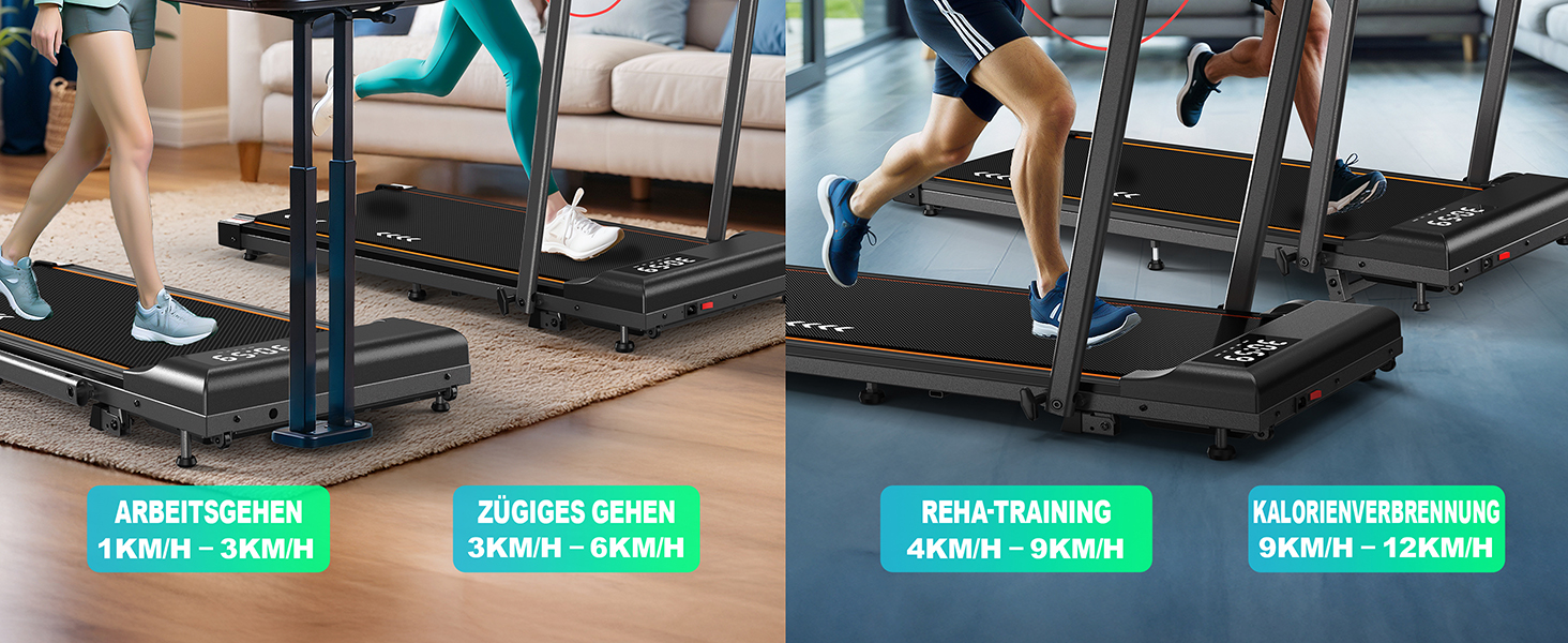 ORISYN Walking Pad - бігова доріжка для дому з регулюванням нахилу 7%, потужність 2.25HP, швидкість 1-12 км/год, 7-шарова поверхня, сірий колір