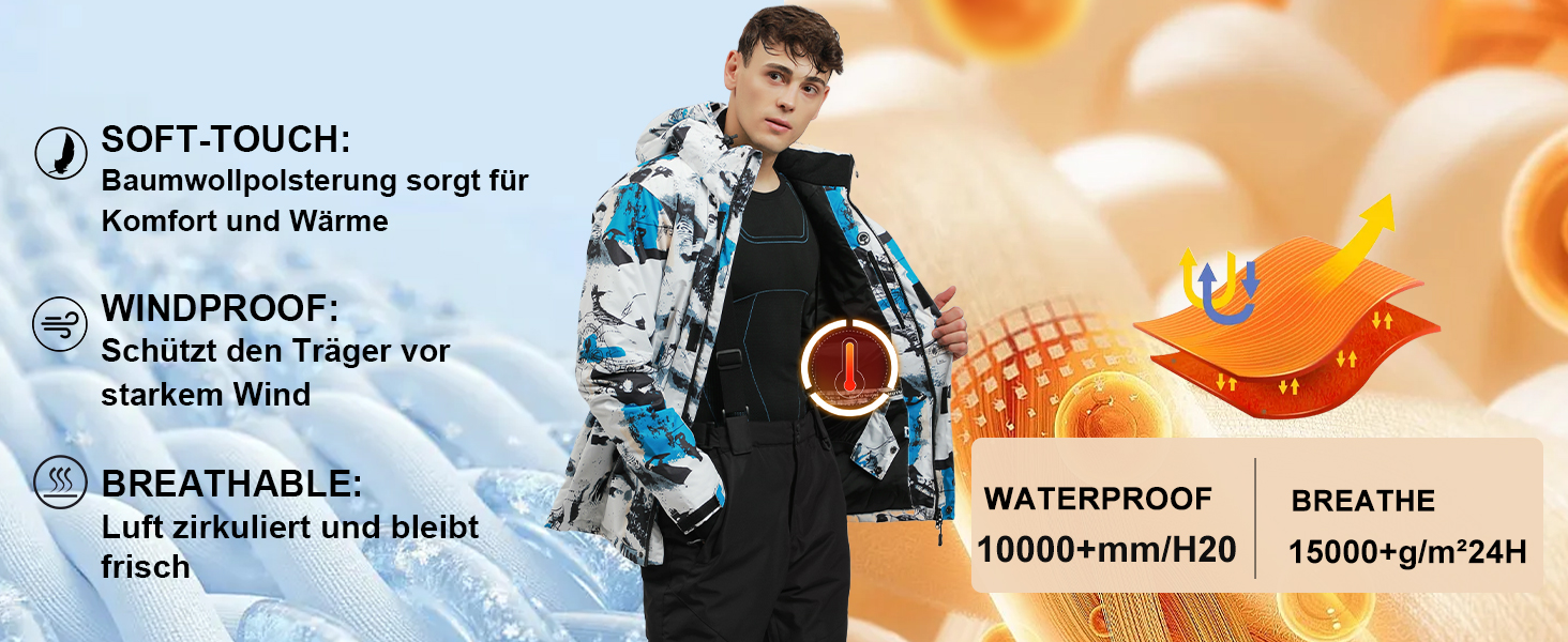 Чоловічий комплект гірськолижний: куртка та штани ALSOGO, водонепроникний, вітронепроникний, з капюшоном, для сноуборду та гірських лиж, чорний