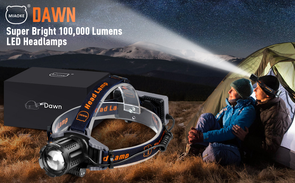 Ліхтар на лоб MIAOKE, USB-перезарядний LED-ліхтар 100000 люмен, надзвичайно яскравий, IPX5 водонепроникний, 4 режими, індикатор заряду та сигнальний світлодіод для дорослих, бігу, активного відпочинку, кемпінгу, риболовлі/полювання, помаранчевий