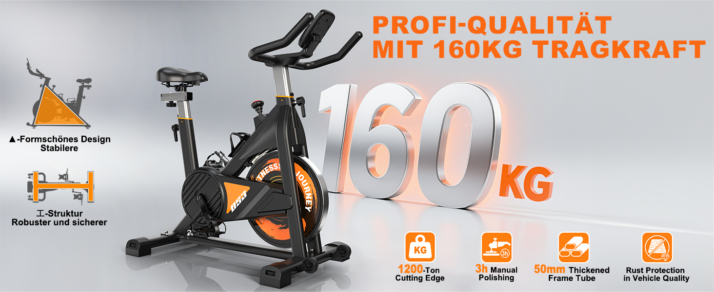 Велотренажер з Bluetooth: велотренажер з магнітним опором, фітнес-велосипед для дому з LCD-дисплеєм, вантажопідйомність 160 кг (Помаранчевий)