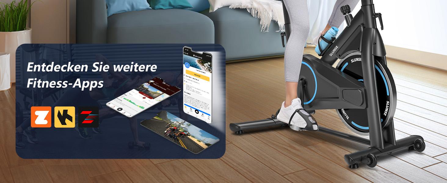 Велотренажер SLUNSE з LCD-монітором та App, тихий ергометр для дому, магнітний/тертя, регульований опір, фітнес-велосипед для кардіотренувань, синій