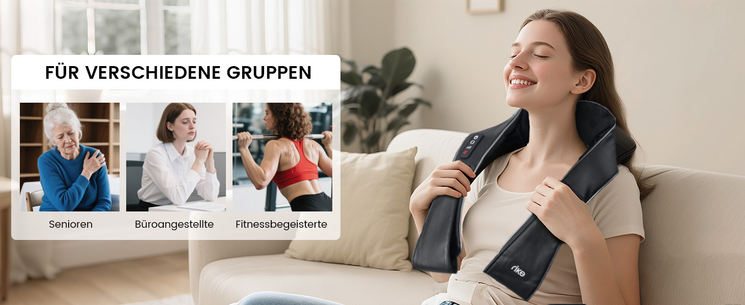 Масажер для шиї RIKE Shiatsu з підігрівом - 3D масажер для шиї, плечей та спини, з адаптерами для мережі та авто, глибока масажна дія, подарунок на Різдво