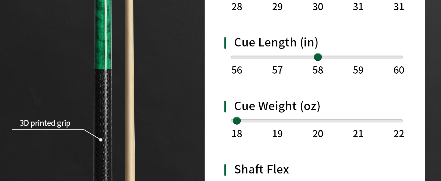 AKLOT Більярдний кий 58' (1.73 м) з канадського клена, 510-600г, з шкіряним наконечником 13 мм, 3D-поїлком та прецизійним з'єднанням, для гравців (зелений, 510г)