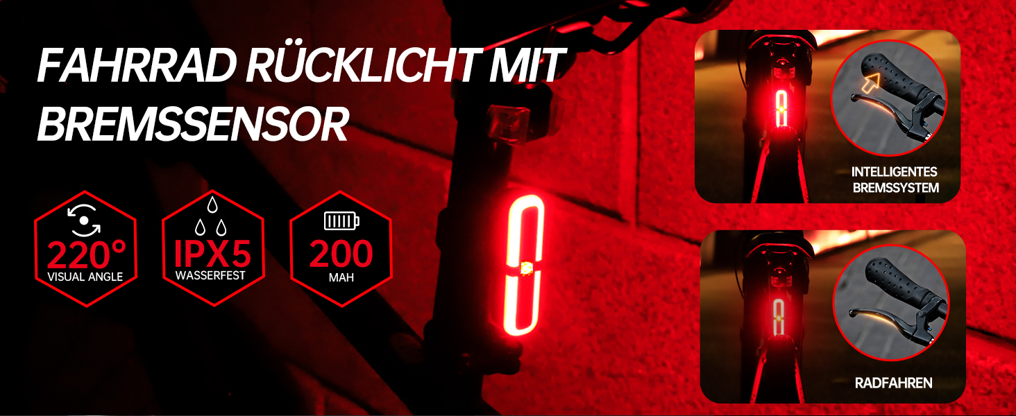 LED велосипедне освітлення: комплект 100 Lux, сертифікований StVZO, USB зарядка, водонепроникність IPX5, переднє та заднє світло з функцією гальмування