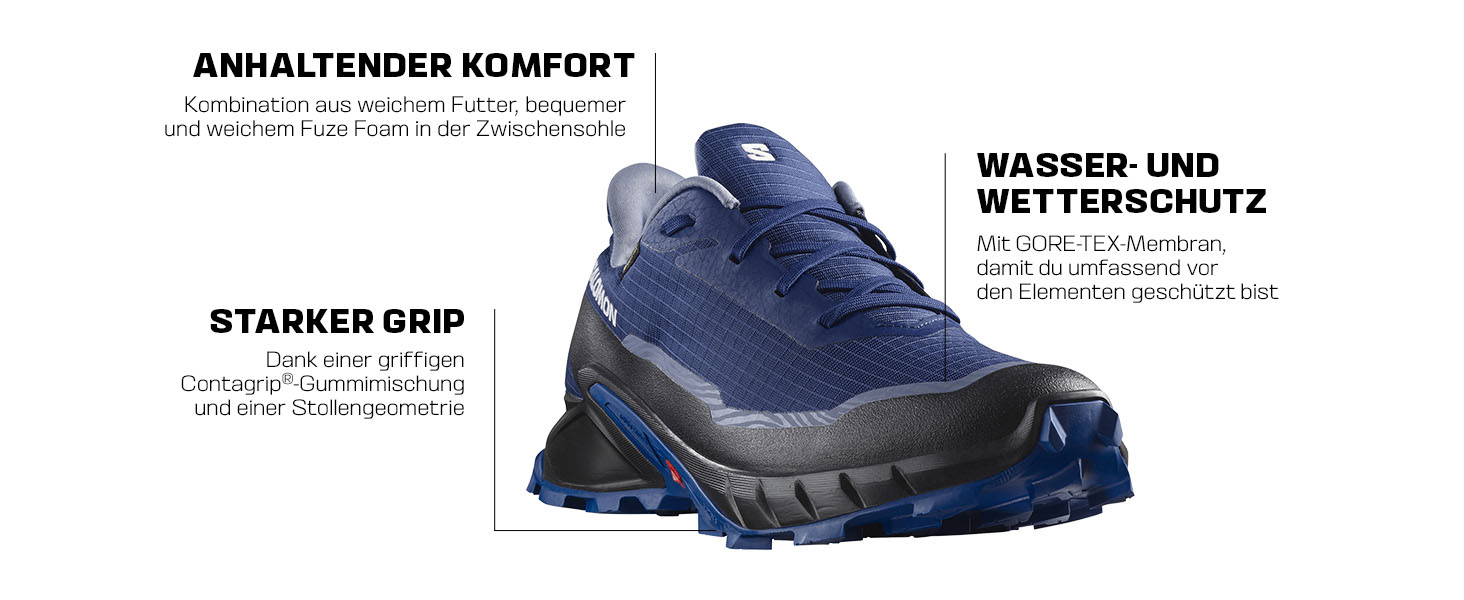 Жіночі трейлові кросівки Salomon Alphacross 5 Gore-Tex, чорно-білі, 38 2/3 EU, надійне зчеплення, водонепроникність