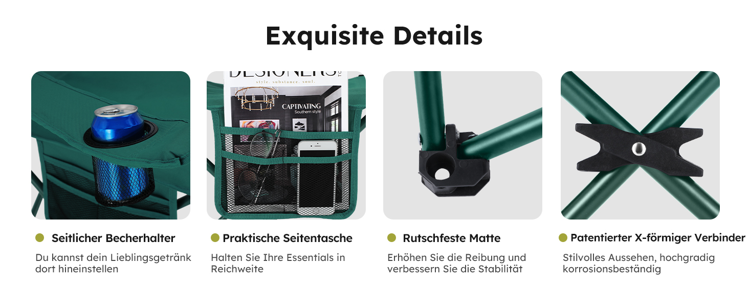 HIGH POINT SPORTS: 2 шт. складні стільці для риболовлі та відпочинку на природі. Зручні складні стільці для кемпінгу, риболовлі, саду та відпочинку. Макс. навантаження 120 кг, з підстаканником та відділенням для охолодження.