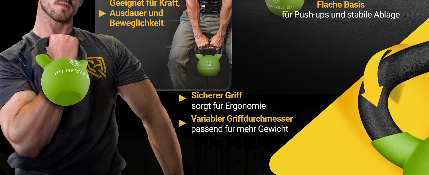 Кетлбел з неопрену HQ Germany® | Повнорозлитий | 2-32 кг | Стартові комплекти | Точність ваги ±2,0%