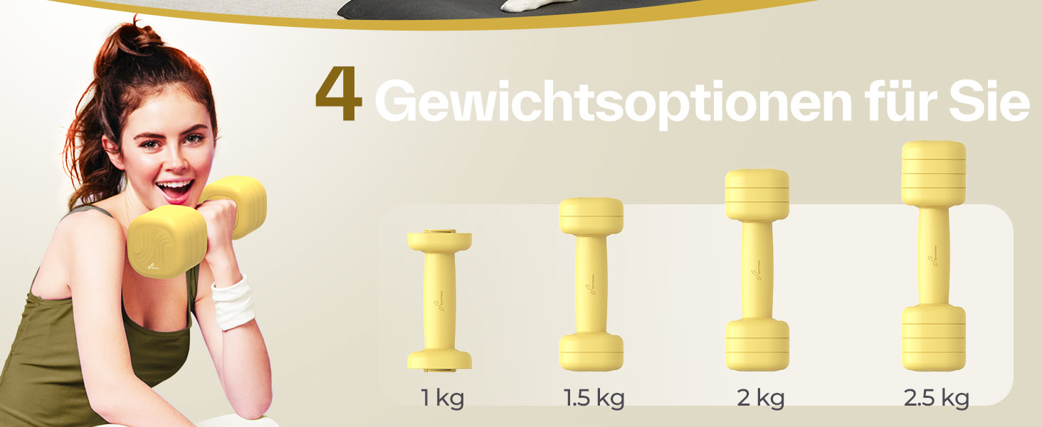 Sportneer Регульовані гантелі для жінок - комплект 2 шт. (вага 1-2.5 кг) з антиковзним TPU-покриттям, 4-в-1 комплект гантелей для фітнесу вдома, домашній спортзал та силові тренування (жовтий)
