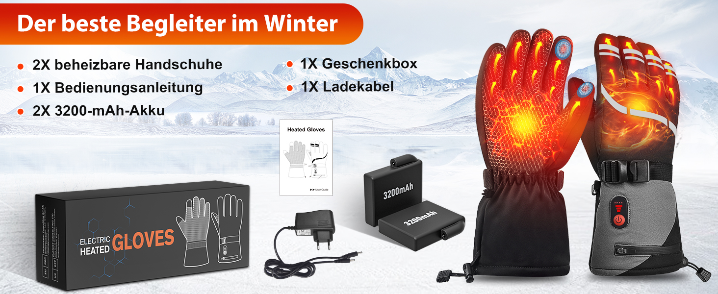 Гріючі рукавички з акумулятором 7.4V 6400mAh USB, 3 режими нагріву, водонепроникні рукавички з нагрівом для зимових видів спорту, катання на лижах, мотоциклі, велосипеді, піших прогулянок