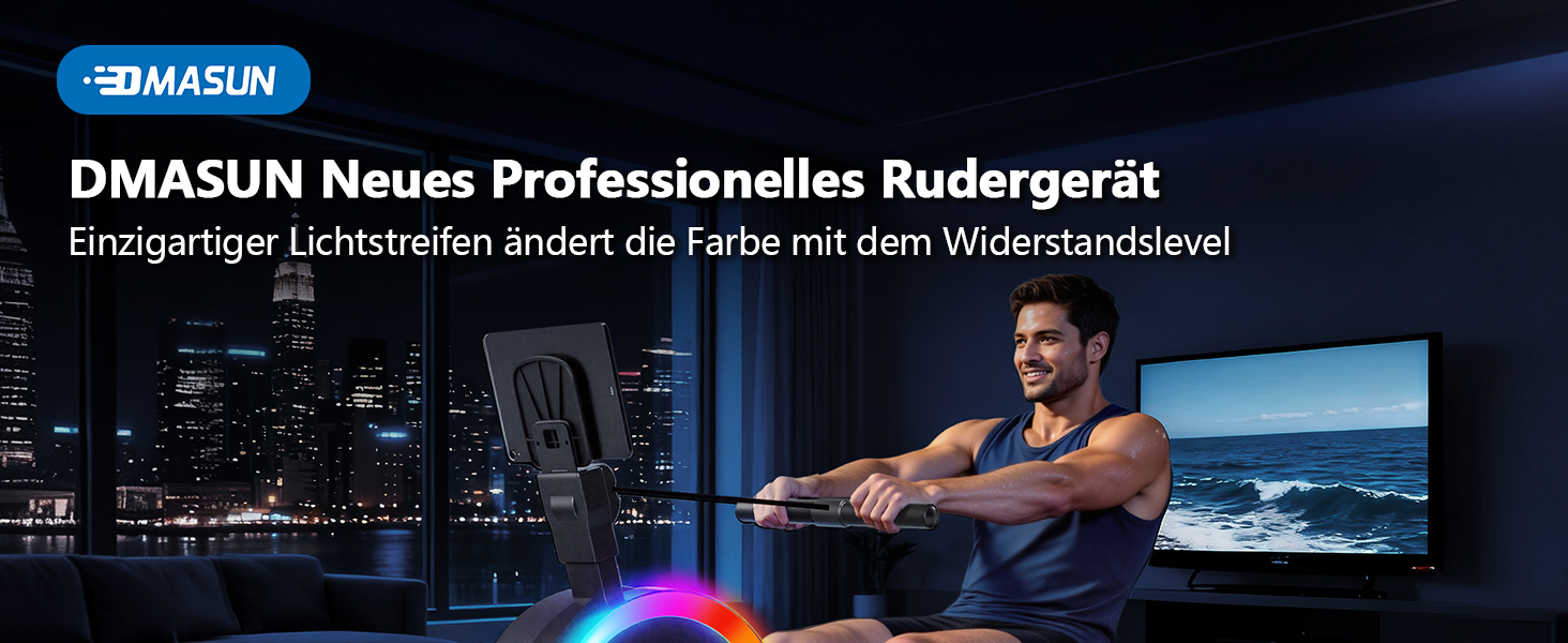 Гребний тренажер DMASUN для дому, [Нова модель 2026] з магнітною системою, покращені рейки подвійного ходу, тиха робота, 16/32 рівні опору, LCD-дисплей, до 160 кг, чорний