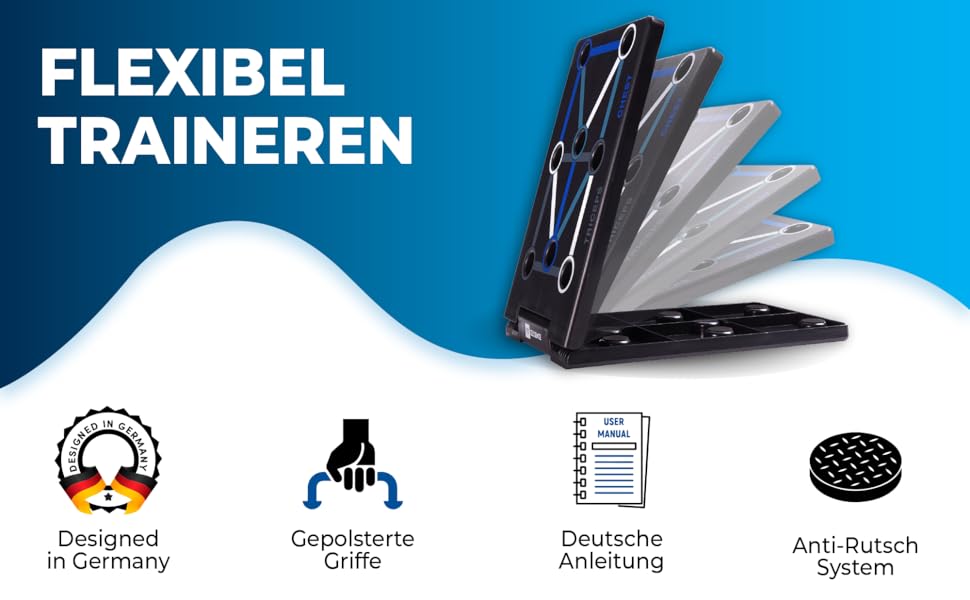 Складне дошка для віджимань 12-в-1 з планом тренувань - Преміум якість [Розроблено в Німеччині] з інструкцією для тренувань