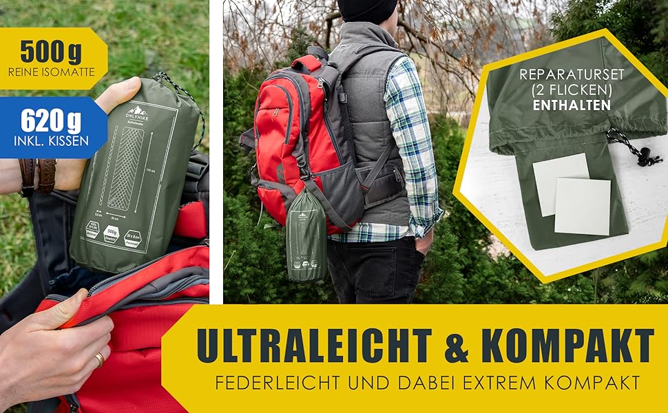 Килимок для кемпінгу ONLYHIKE® Ultraleicht: Легкий, компактний, для відпочинку на природі - Оливковий