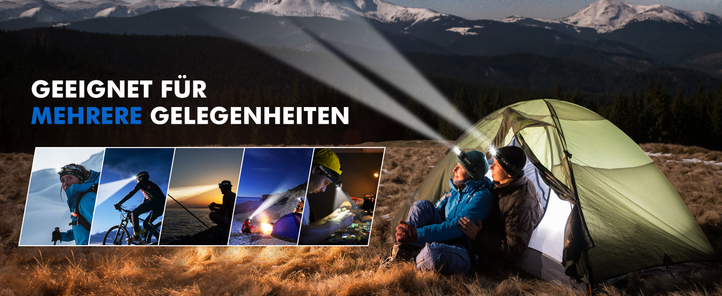 Налобний ліхтар LED, 2 шт. - перезарядна суперяскрава модель з 5 режимами, біле та червоне світло, IPX4 вологостійкий, регульований кут 60° для бігу/кемпінгу/дорослих