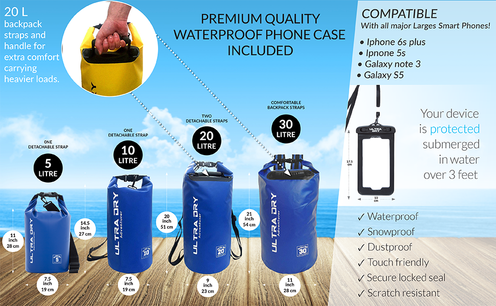 Водонепроникна сумка Ultra Dry Adventurer 20 л, чорна: для каякінгу, риболовлі, кемпінгу та інших водних активностей