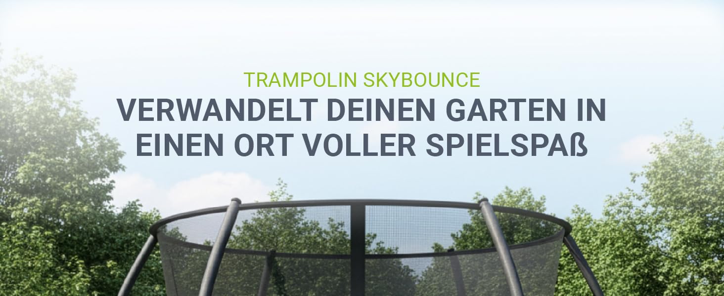 Батут Juskys SkyBounce – Ø 228/305/366 см, Outdoor, з сіткою безпеки, сходами та пружинами PowerSpring