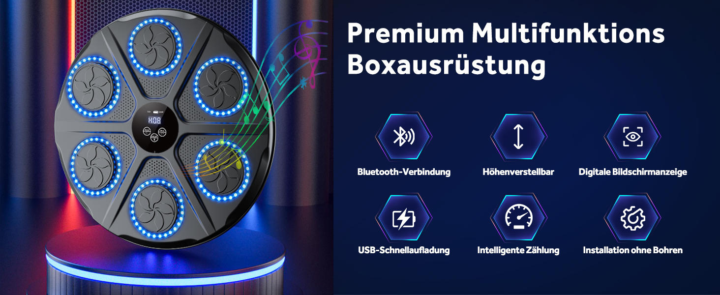 Yorraka Музичний бокс-машина для дорослих з LED підсвіткою, Bluetooth, 12 режимів швидкості, музичний тренажер для боксу з рукавичками
