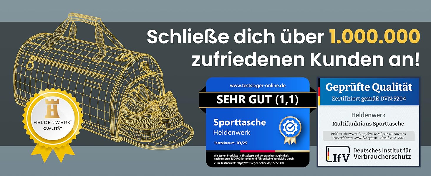 Спортивна сумка Heldenwerk® для жінок та чоловіків, 30л, 48 x 26 x 25 см. З відділенням для взуття та мокрих речей. Ідеальна для подорожей, тренувань, фітнесу.