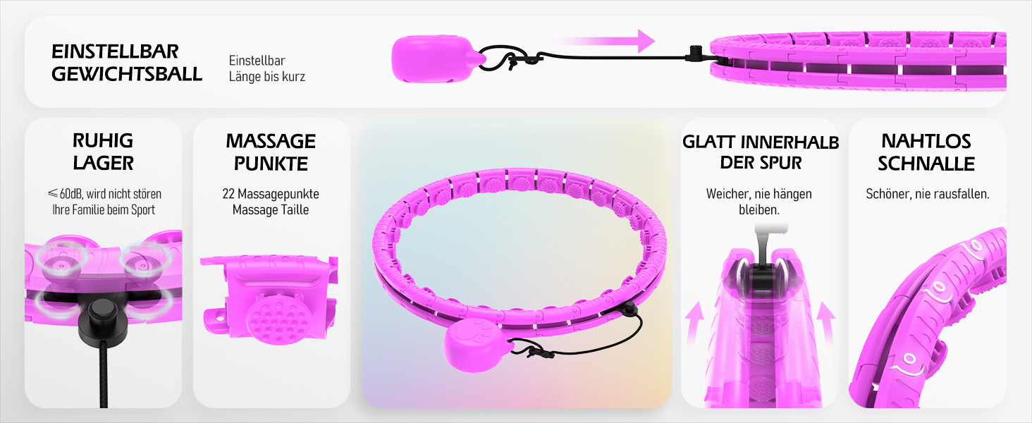 Розумний обруч для схуднення з вантажем, фіолетовий (24 вузли, 77-132 см) для дорослих та початківців