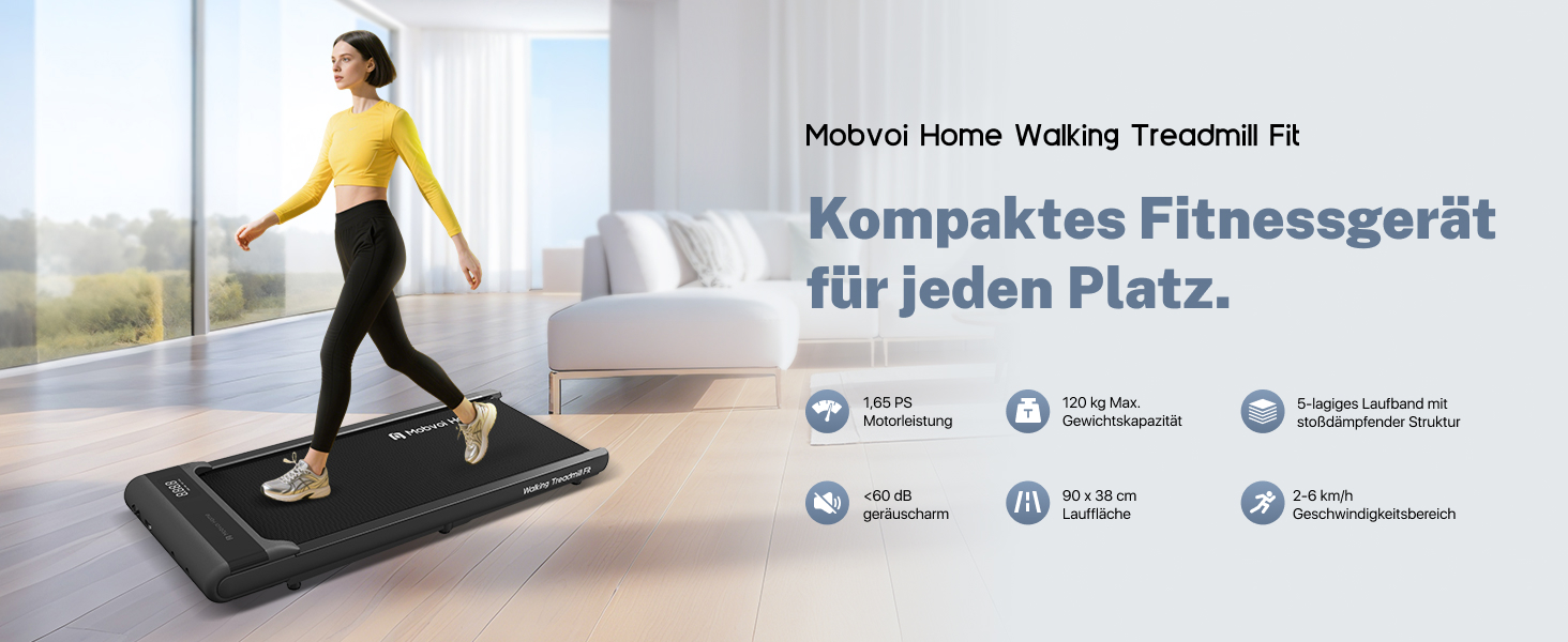 Walking Pad Mobvoi: Компактний біговий тренажер 2-в-1 для дому та офісу, з керуванням через додатки Zwift, Kinomap, TicSports. Максимальне навантаження 120 кг, швидкість до 6 км/год.