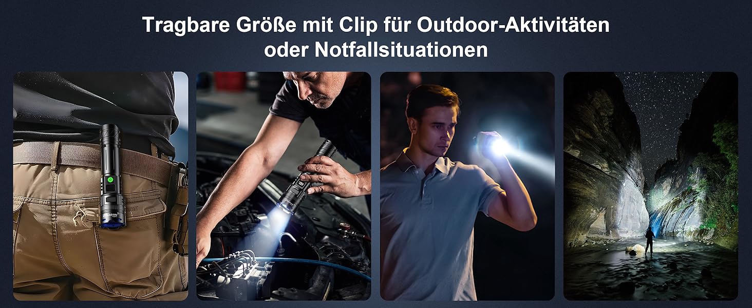 Тактичний ліхтарик Phixter з LED, 100000 люменів, 1 режим, Zoom, USB-C, для активного відпочинку та безпеки