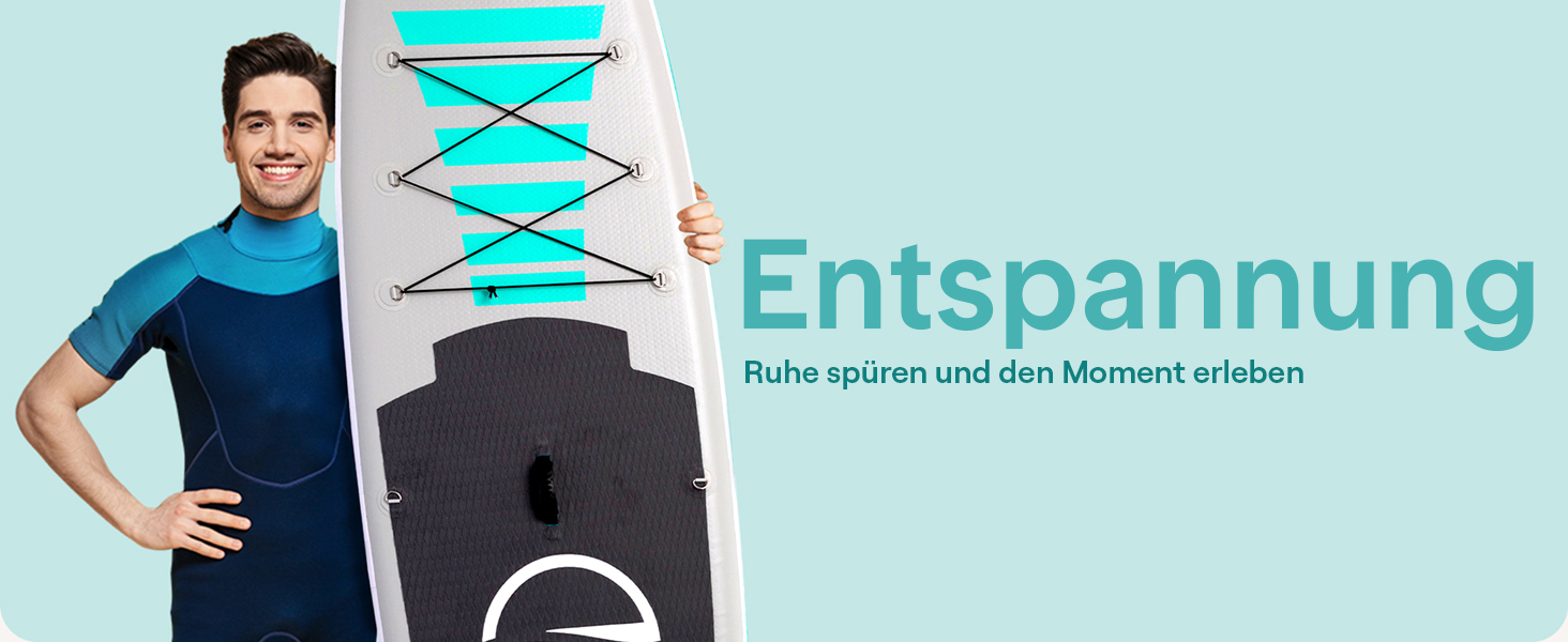 Надувний SUP СерeneLife для дорослих та дітей: комплект з веслом, насосом та сумкою. Touring SUP для плавання по морю, річці та озеру. Максимальне навантаження 155 кг, колір аквамарин.