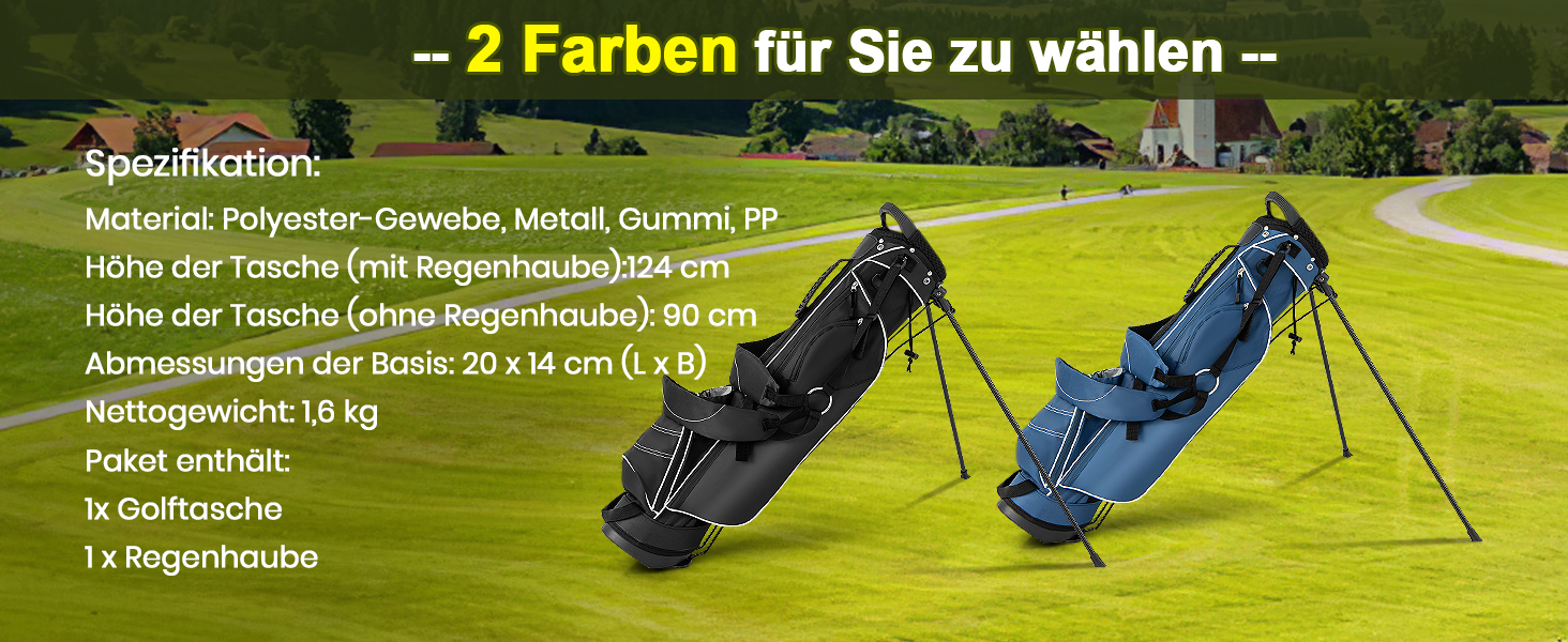 Сумка для гольфу GYMAX, стабільна сумка для ключок з ручками та стійкою, чорна