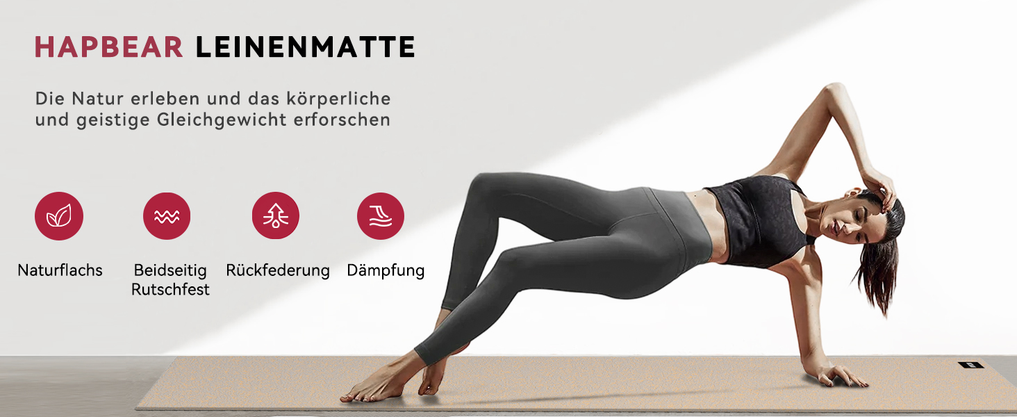 Великий килимок для йоги та фітнесу HAPBEAR Yogamatte XXL, протиковзкий мат для спорту та гімнастики, PVC, 8 мм товщина