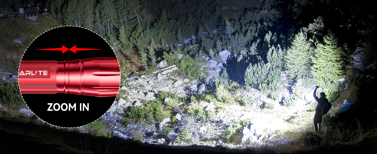 Ліхтарик GEARLITE LED на батарейках, надпотужний 2000 люмен, водонепроникний IP65, з зумом та 5 режимами роботи, червоний (набір 2 шт.) для кемпінгу, походів та екстрених ситуацій