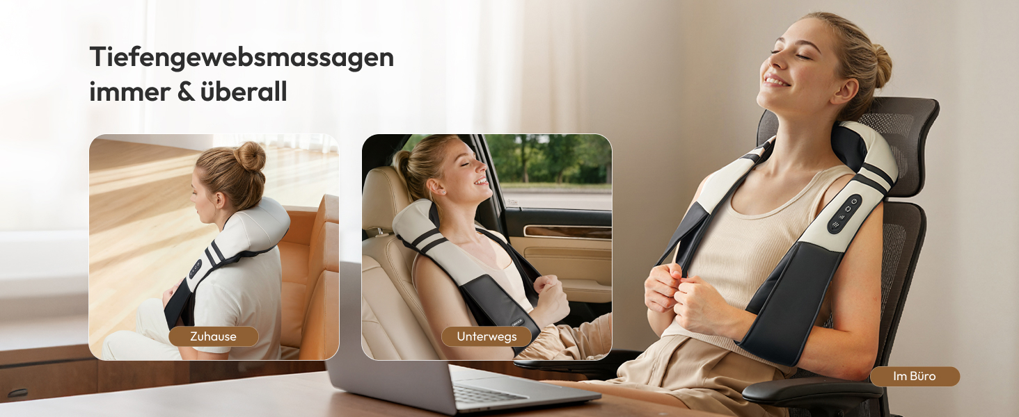 Масажний накид для крісла з підігрівом та 3D масажем, Shiatsu масажер для спини з 3 рівнями інтенсивності, Romm (V-WMN01)