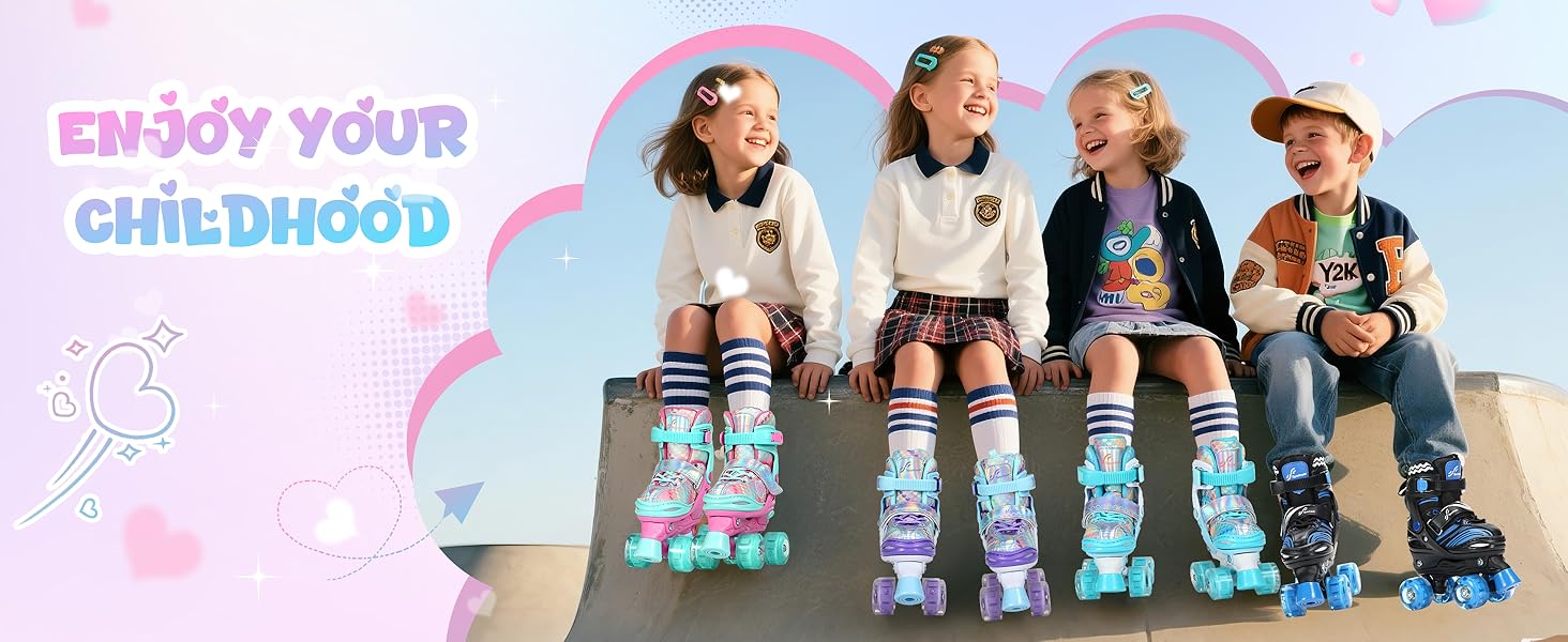 Дитячі ролики Sportneer з захистом, регульовані ролики з 8 світлими колесами, для дівчаток, дітей, підлітків, початківців, для занять в приміщенні та на вулиці, фіолетовий S (EU 30-33)