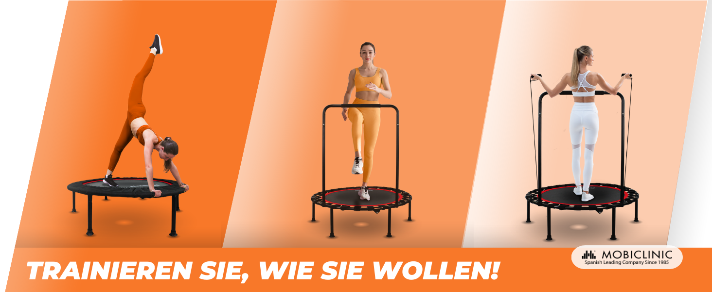 Трамплін для фітнесу Mobiclinic® складний, з гумовими стрічками, діаметр 101 см, вантажопідйомність 150 кг, для дому та вулиці