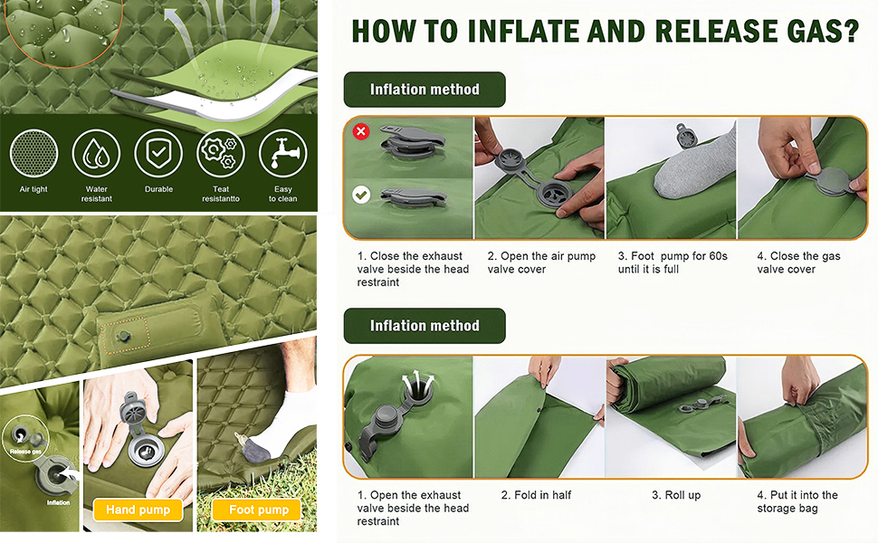 Надувний килимок для кемпінгу Isomatte на 2 особи, 200x120x6 см, водонепроникний, армійний зелений