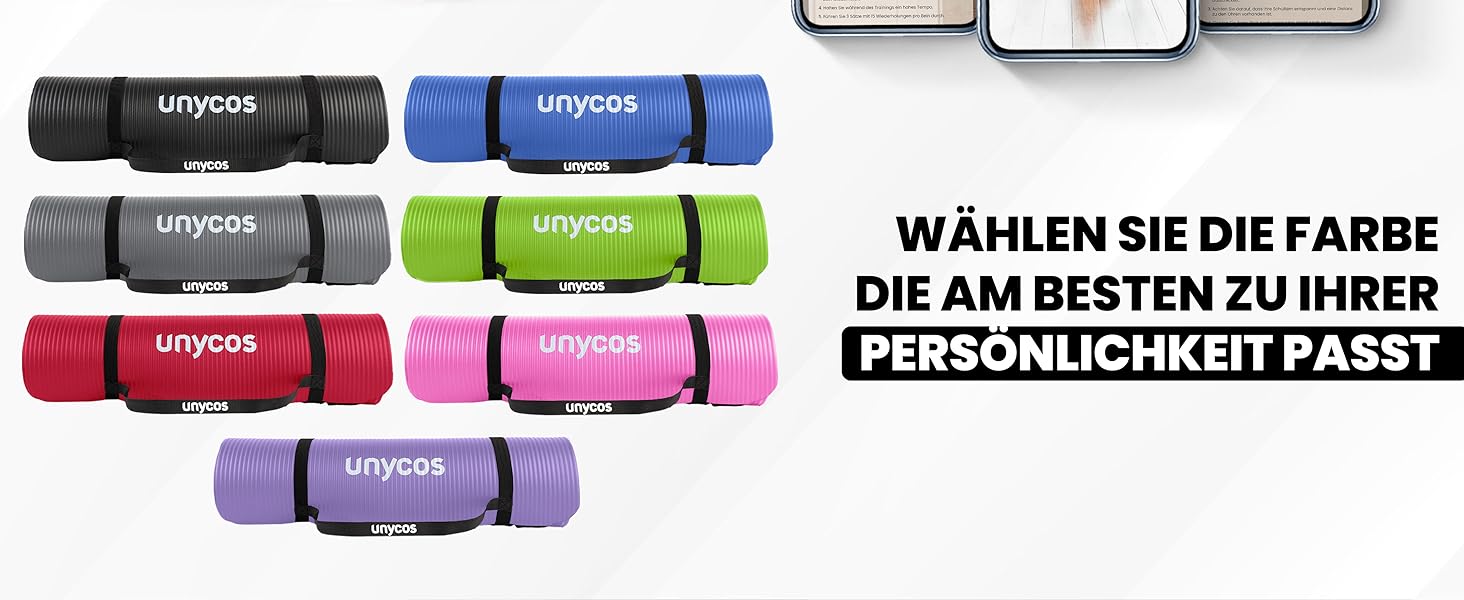 Килимок для йоги Unycos з неслизькою поверхнею | Висока щільність 6/10/15 мм, гімнастичний килимок з ременем для перенесення, інструкція (E-Book) | Дружній до шкіри фітнес-килимок для пілатесу, тренажерний зал, рожевий, 183*60*1 см