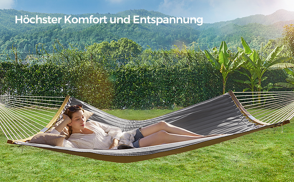 Гаммак SONGMICS для 2 осіб з подушкою, Outdoor, сіро-бежевий, 200 x 140 см, до 225 кг