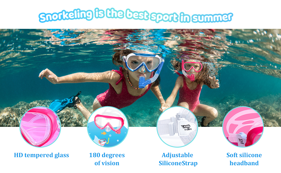 Набір для підводного плавання Kids, Окуляри для дайвінгу Kids Anti-og and Dry Snorkel - Маска для дайвінгу проти протікання Суха трубка Набір для підводного плавання для хлопчиків 4-14 (F, рожевий набір)