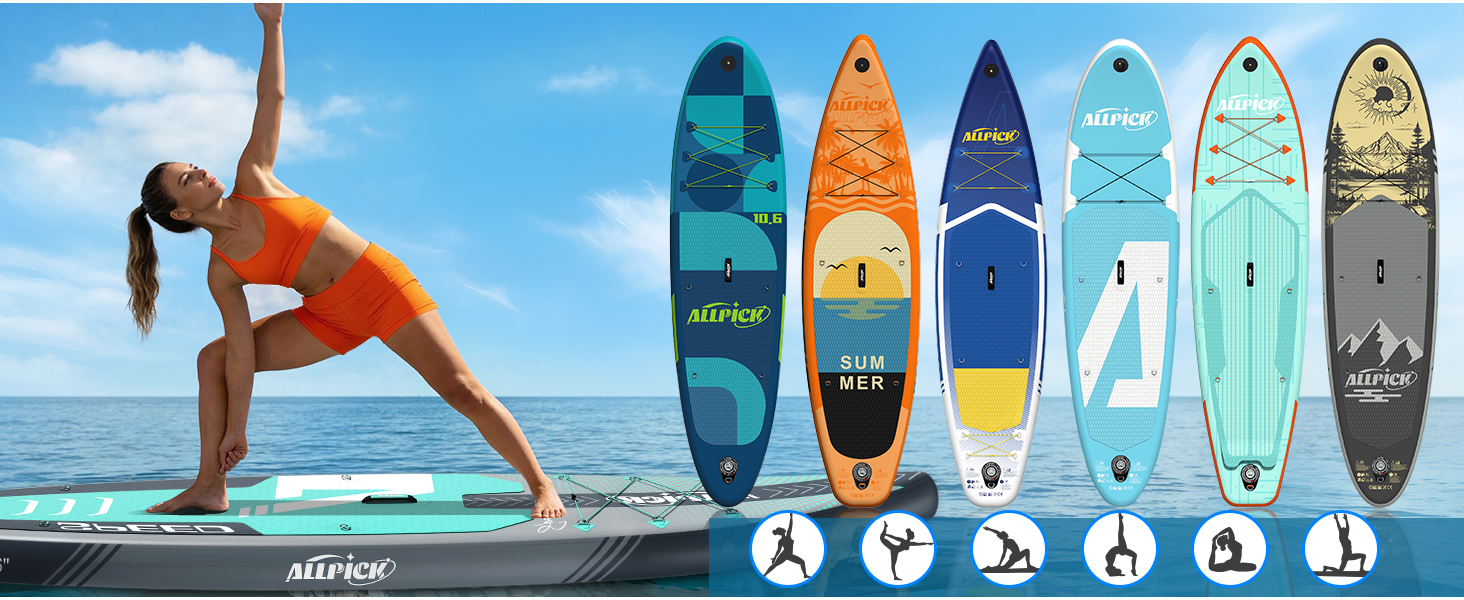 ALLPICK SUP Board Premium набір: Дошка для Stand Up Paddling надувна, з кріпленням для камери, повний комплект аксесуарів, регульоване весло, для початківців та просунутих, вантажопідйомність 200 кг, сіро-зелений