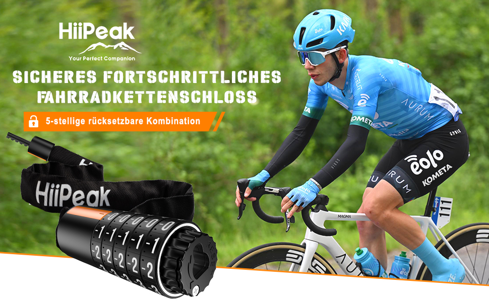 Надійне велозамок HiiPeak з 5-значним кодом, 94 см, 7 мм, для велосипеда, мотоцикла, грилю, чорний