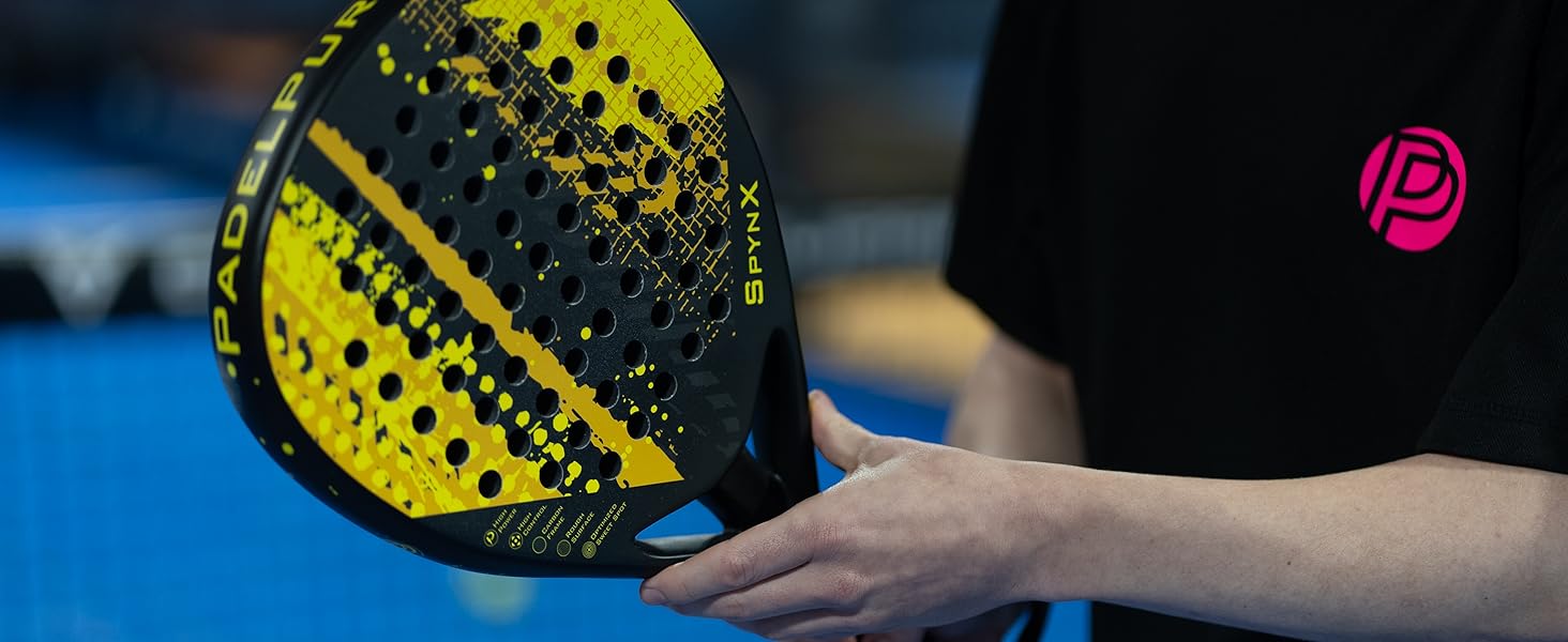 Плекачка для падел-тенісу PadelPursuit SpynX з 100% карбону, спеціальне покриття для кращого обертання, ракетка для чоловіків та жінок - 360г, легка та довговічна, чохол у подарунок
