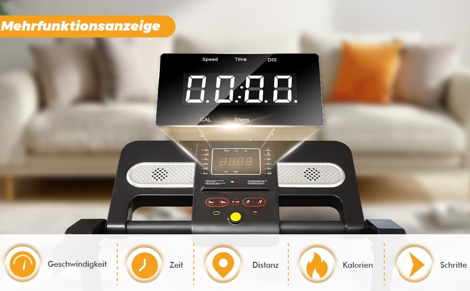 Бігова доріжка RAOO MIN для дому, 1-12 км/год, 2.5HP, складаний, з пультом/LED, підставка для iPad/телефону, Bluetooth, чорний