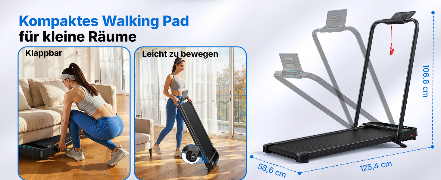 MERACH Walking Pad - біговий доріжки 3-в-1 для дому та офісу, регулювання нахилу 0-6%, швидкість 0-12 км/год, тиха робота 45dB, LED дисплей