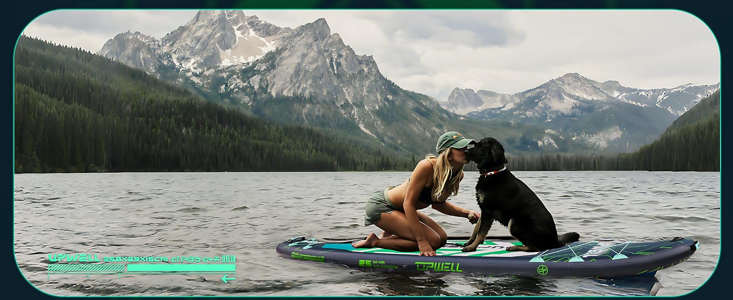 SUP дошка Upwell 350x89 см з сидінням, надувна для дорослих та підлітків, комплект (рюкзак, весло, ліш, помпа, плавники) Chipmech Green
