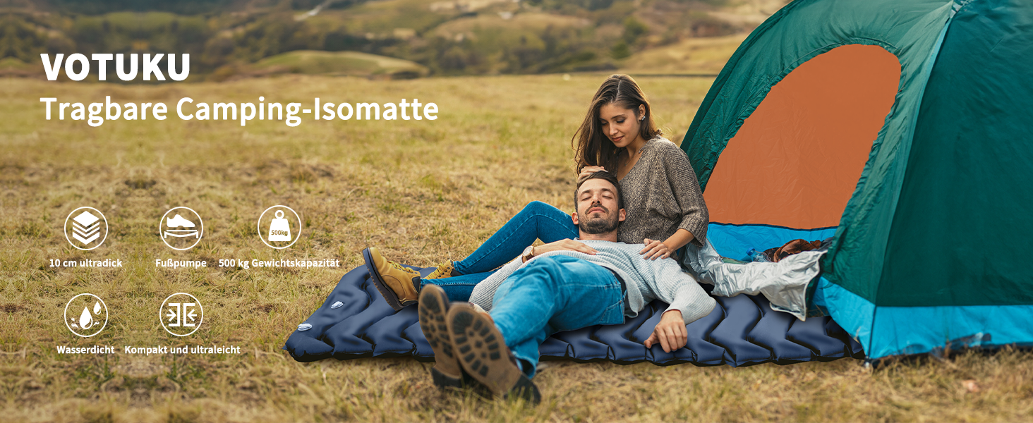 Надувний килимок Isomatte CIXMUS з самонадуванням, 10 см товщини, з насосом та подушкою, водонепроникний, для кемпінгу та відпочинку на природі, зелений