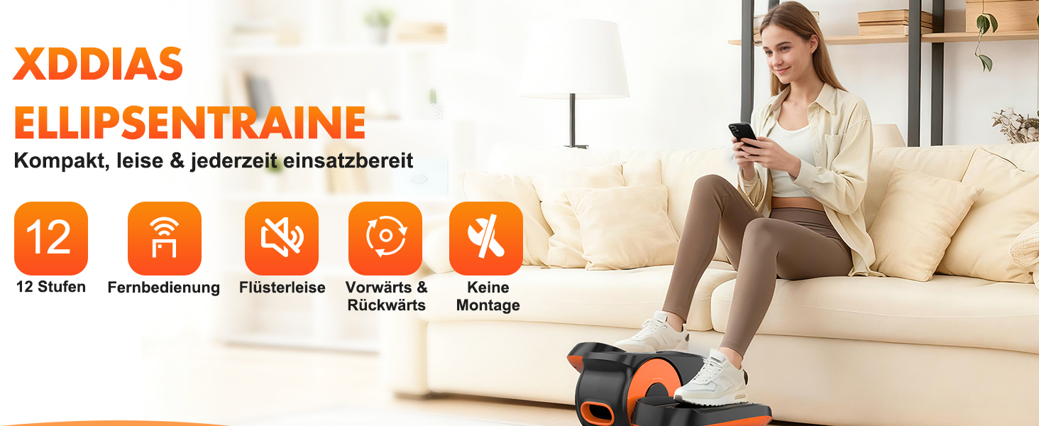 Міні електричний тренажер Crosstrainer XDDIAS для дому з пультом керування та LED-дисплеєм, 12 швидкостей, тихий та портативний еліптичний тренажер для дорослих та літніх людей