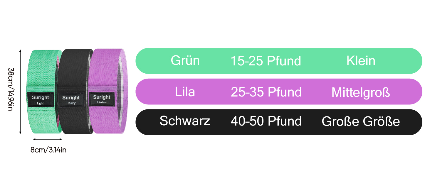 Фітнес-еластичні стрічки Suright: резистентні гумки для йоги, силових тренувань, ніг та сідниць. Набір для фітнесу (зелений, фіолетовий, чорний)