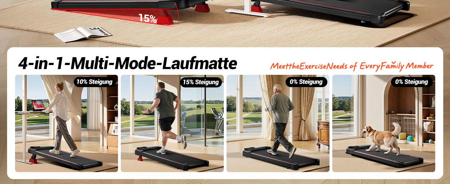 Walking Pad з нахилом 15%, біговий килимок 8-10 км/год з нахилом для дому, з трійною амортизацією та тихим 2.5PS мотором, максимальне навантаження 136 кг (10 км/год)