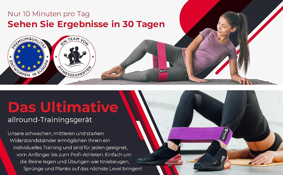 Фітнес-гумки ELVIRE SPORT (3 шт.) - тренувальні гумки для стегон, сідниць та ніг | Гумки для йоги, пілатесу, кросфіту | Для чоловіків та жінок, рожевий та фіолетовий