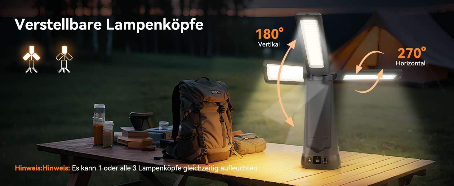 Портативна LED кемпінгова лампа на акумуляторі 15000mAh з телескопічним штативом, 5500LM, IP65, вологостійка, для кемпінгу, подорожей, будівництва та надзвичайних ситуацій (чорна)