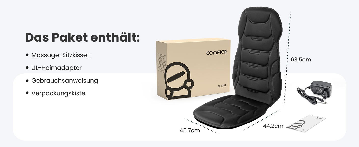 Масажне сидіння Comfier з підігрівом та вібрацією для спини та шиї. Крісло для релаксації, масажер для дому та офісу. Подарунок для жінок, чорний