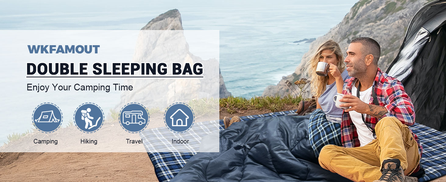 Спальний мішок для двох дорослих, 220x150 см, фланель, Navy, водонепроникний, для кемпінгу та подорожей
